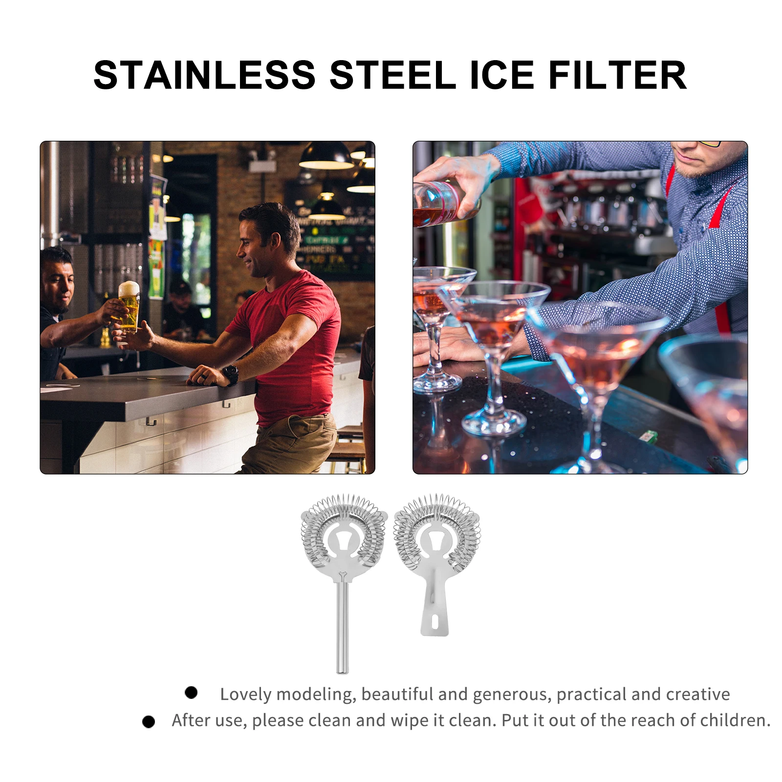 

2 PCS Cat-shaped Ice Filter Food-grade Strainer Bartenders Hair Polished Professional Stainless Steel