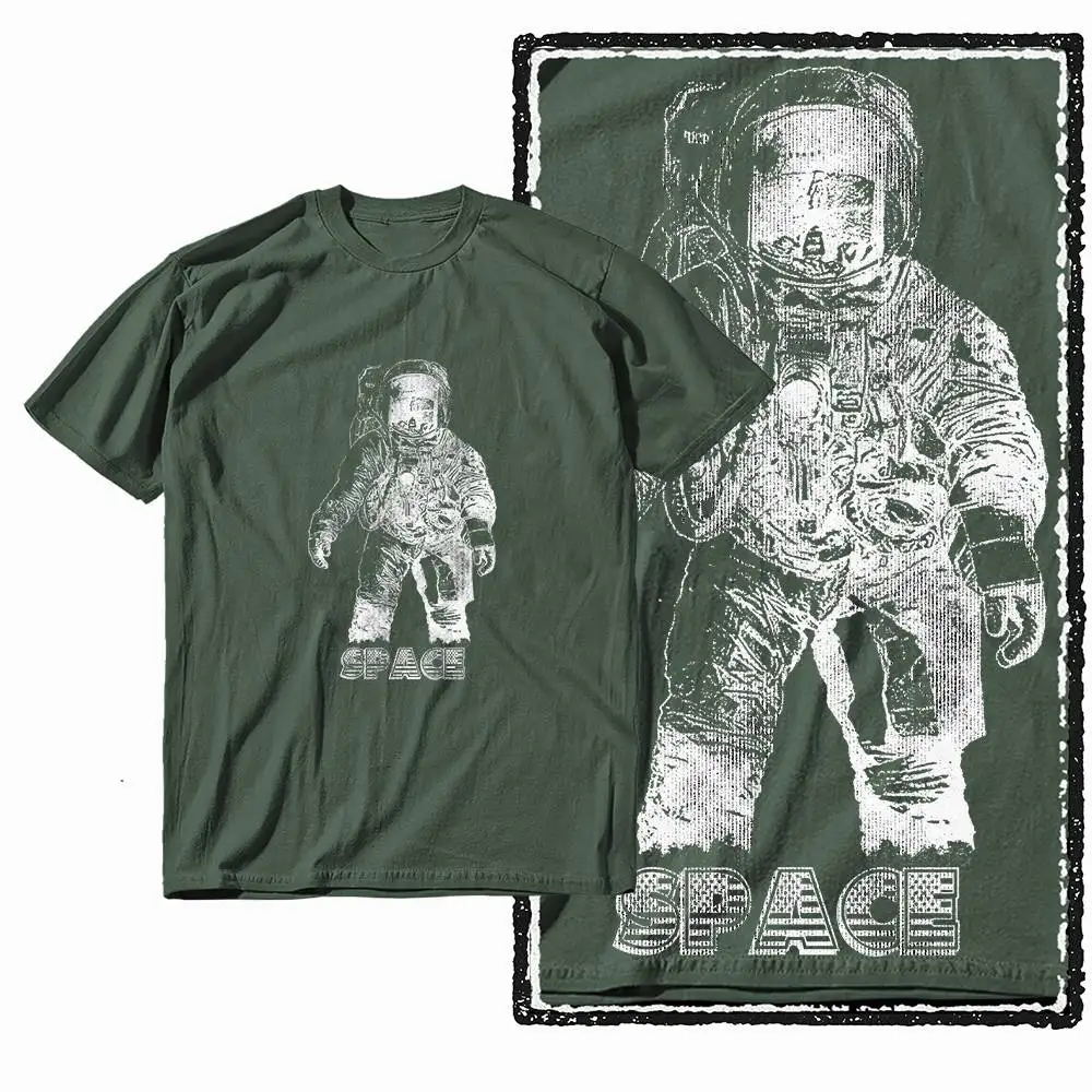 G37 Armeegrünes, großes Herren-T-Shirt aus 100 % Baumwolle mit Weltraumdruck |    Streetwear Cooles Vintage O-Ausschnitt Herren T-Shirt