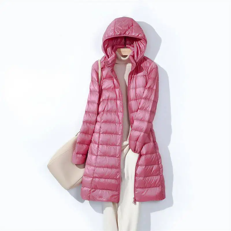 2024 New Arrivals Autumn Spring Women X-long White Duck Down Jackets Korean Fashion Female Hat Detachable Warm Casual Coats