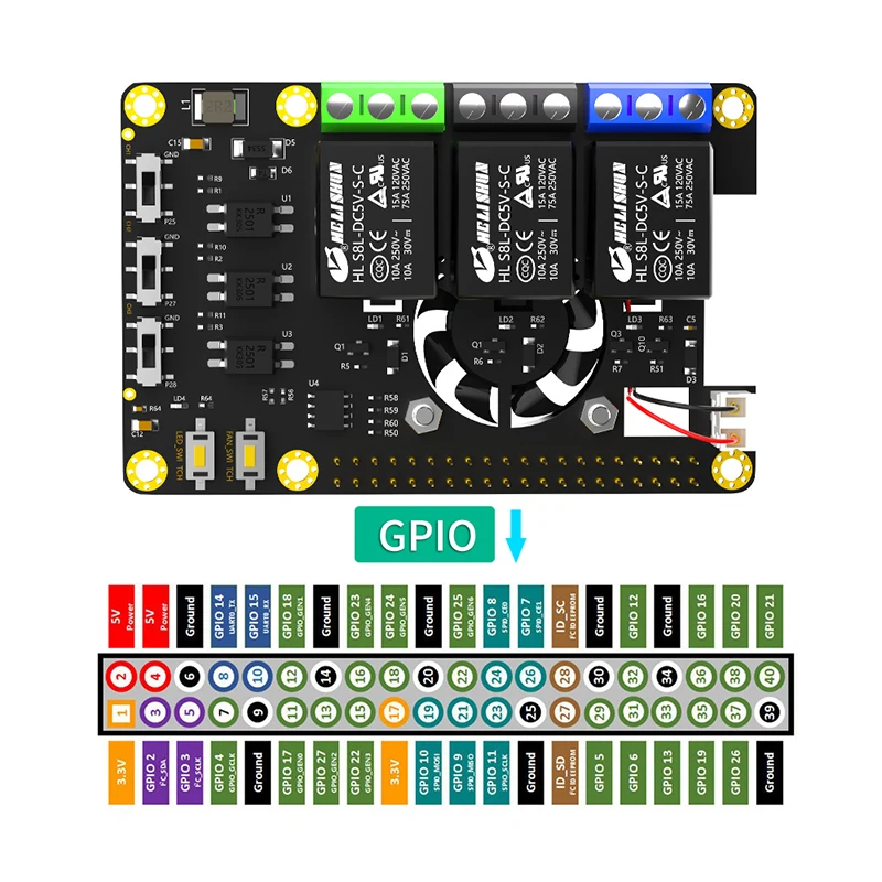 Módulo de expansión de placa de relé de potencia Rpi con ventilador de refrigeración Dual, LED que cambia de Color automático para Raspberry Pi A + 3A + B + 2B 3B 3B + 4B, nuevo