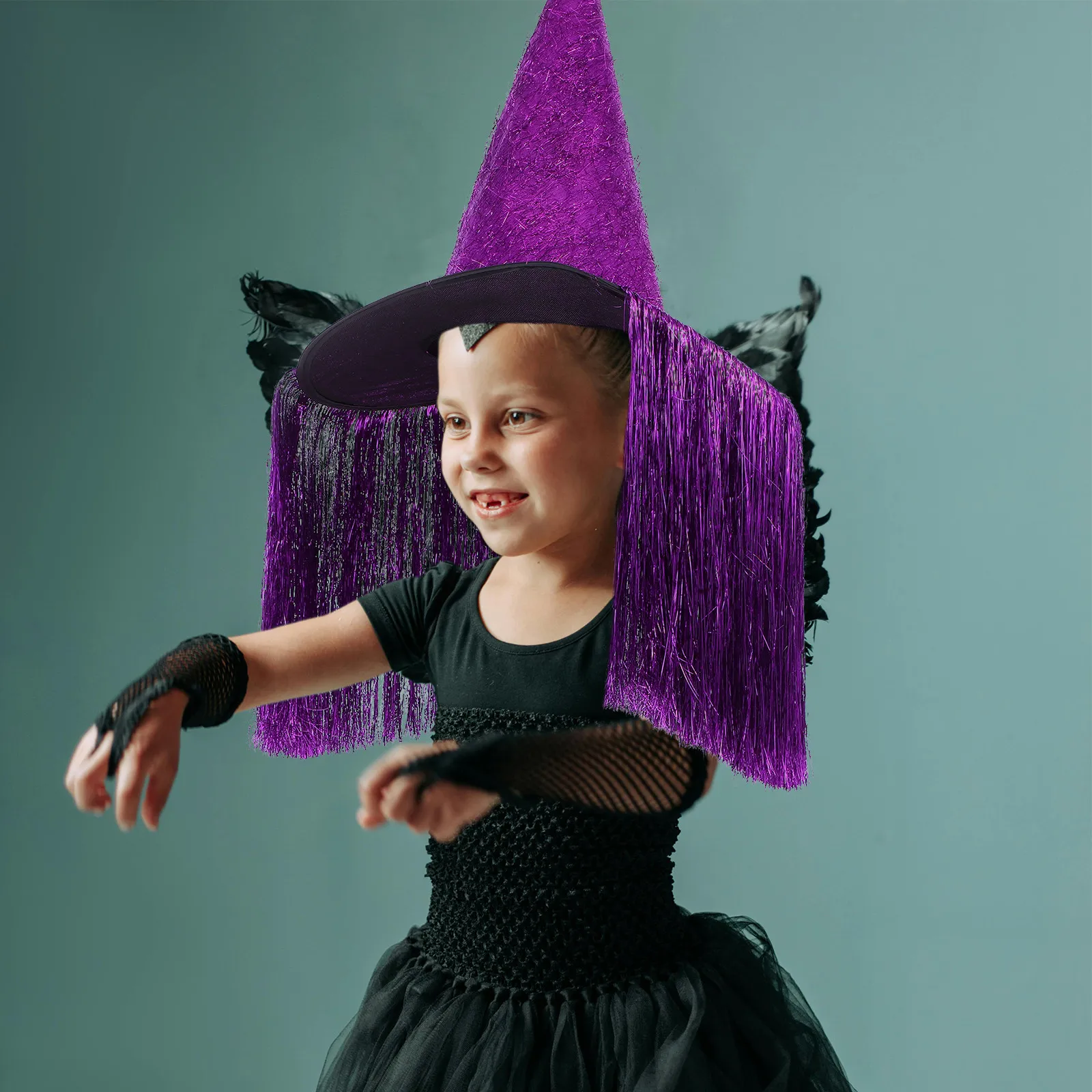 Whimsical Purple Tassel Witch Hat Lightweight Oxford Fabric for Children Halloween Costume Party Accessory Masquerade Carnival