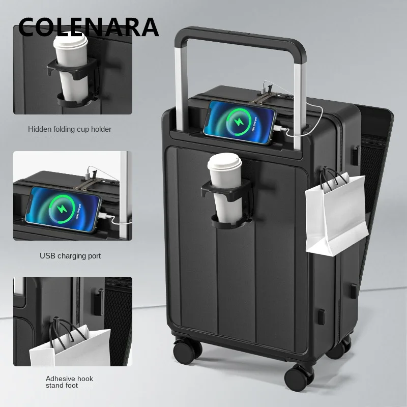 Imagem -06 - Colenara-bagagem de Cabine Mala de Mão Estojo de Embarque Resistente e Durável Abertura Frontal Laptop Trolley 20 24 26