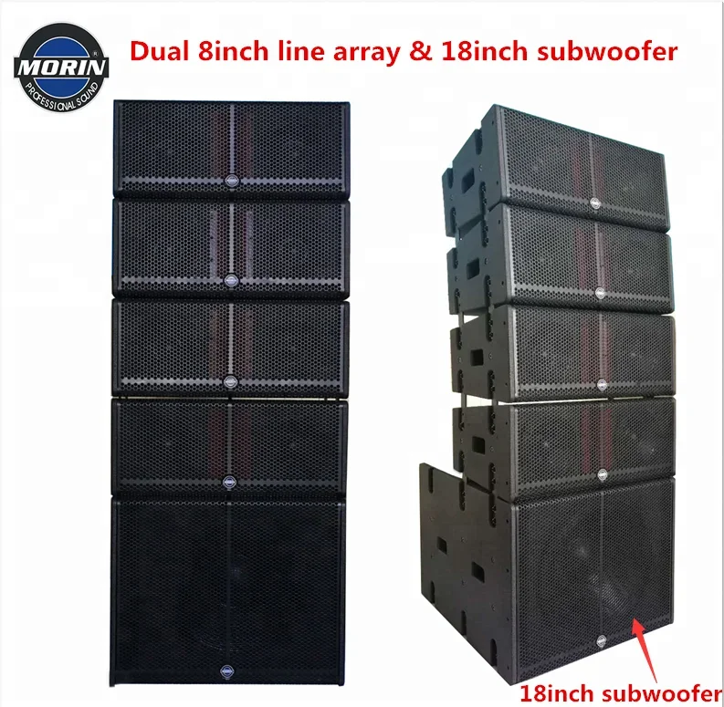 dual 8 inch line array speaker with 18 inch subwoofer built in amplifier and DSP+mixer, mic