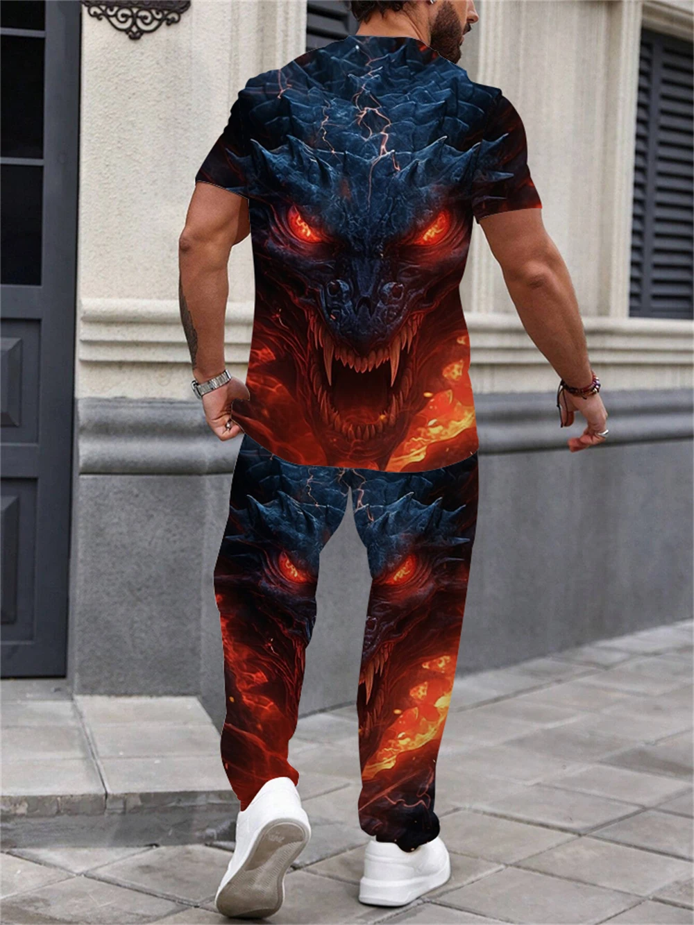 Zomer Draak Mode 3D Print Mannen Sportkleding Set Casual Korte Mouwen T-shirt Broek 2 Delige Set Oversized trui Mannen Kleding