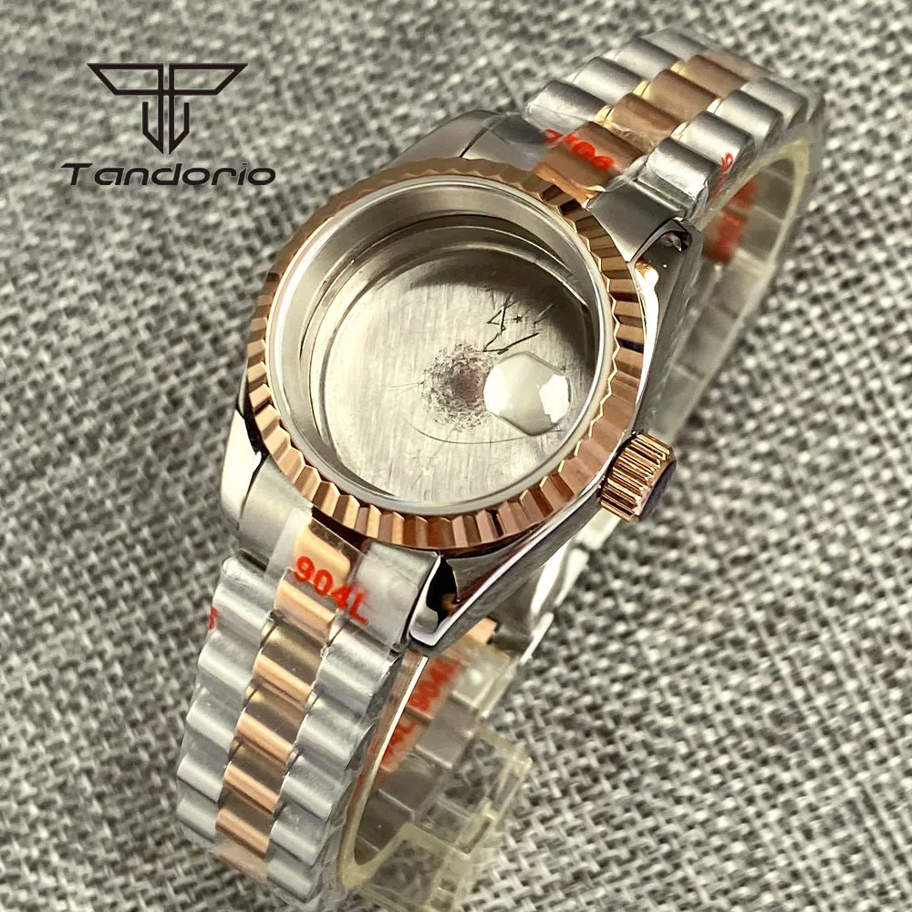 26mm Rose Gold/Golden/Silver Watch Case with Bracelet for Lady Women Wristwatch Sapphire Glass Fit NH05 NH06 Automatic Movement