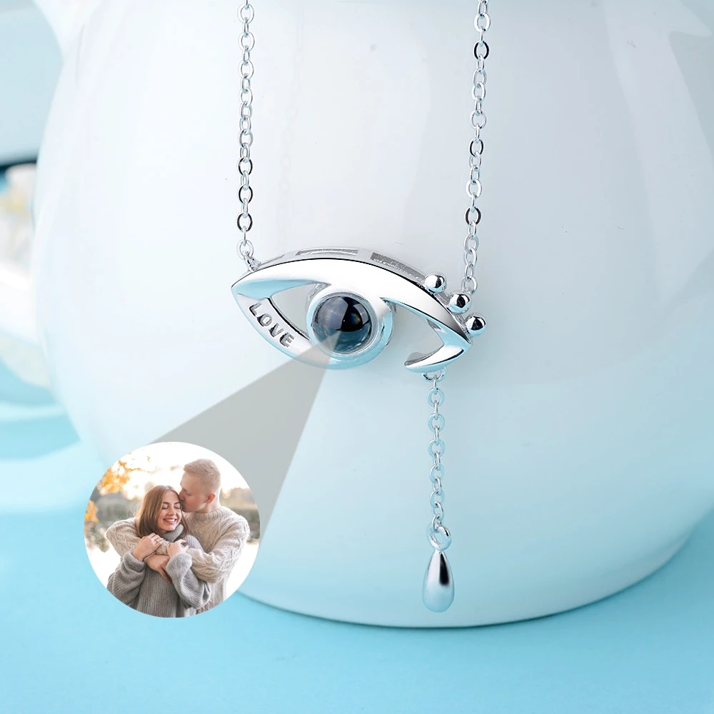 

Ожерелье с фотопроекцией на заказ для женщин, ожерелье с подвеской в виде глаз, персонализированный подарок на день рождения, семейные украшения для влюбленных