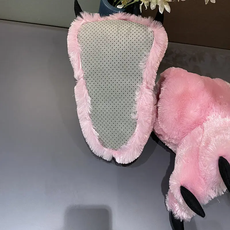 2024 Women's Fulffy Bear Paw Slippers Home Warm Bear Fur Slides Winter Slip On Animal House Shoes