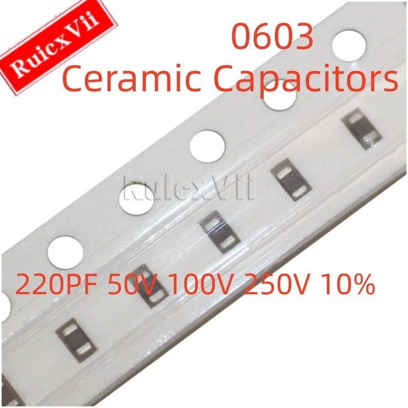 

(100 шт.) 0603 220PF 50 в 100 в 250 в 10% 221K X7R 1608 SMD керамические конденсаторы
