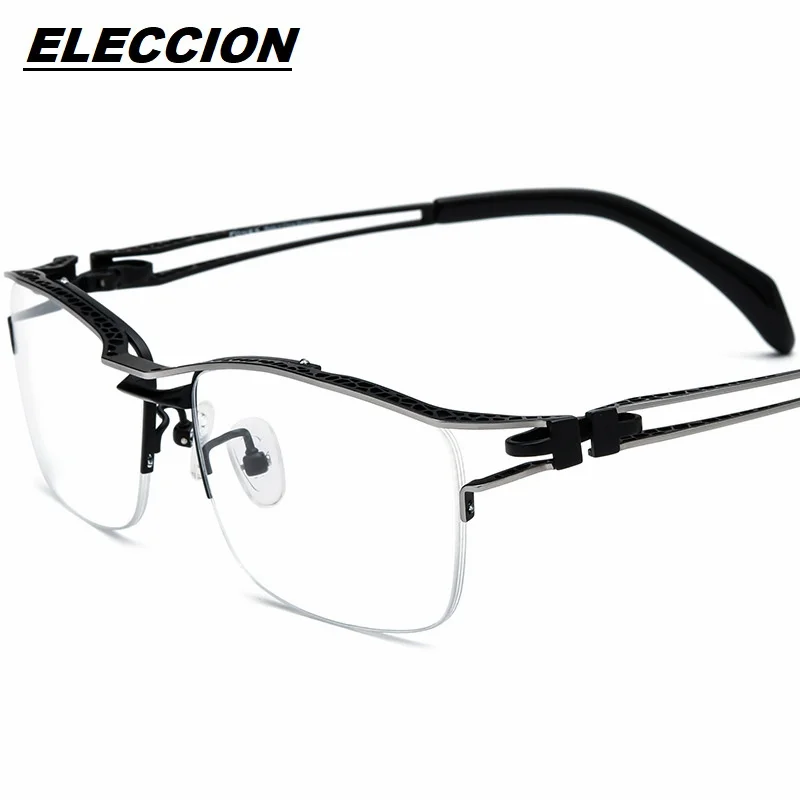 ELECCION Titanium Glasses Frame Men 2024 New Women Hollow Out Design Semi Rimless Square Eyeglasses Half Frame Eyewear