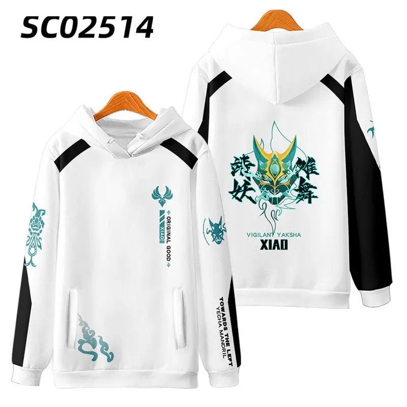 Games Genshin Impact Xiao Tops Jas Hoodie Mode Xiao Fleece Witte Jas Cosplay Kostuum Yaksha Masker Kleding Voor Mannen Vrouwen