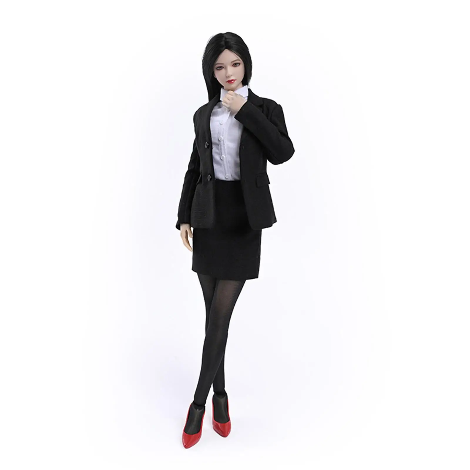 

1/6 Scale Female Clothes Suit Coat Formal with Stockings Miniature White Shirt Costume Doll Clothing for 12 inch Action Figure