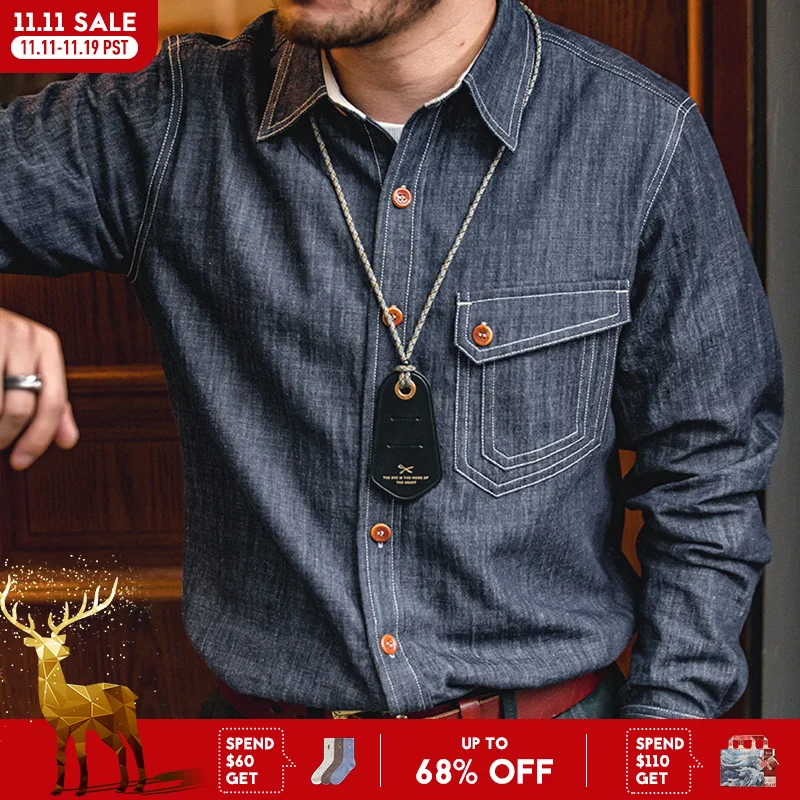 

Рубашка мужская джинсовая с длинным рукавом, в стиле ретро