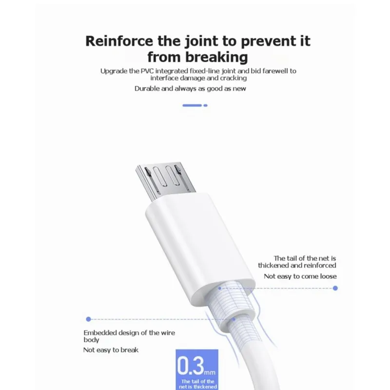 A14G Micro USB Cable 2.0 Type-A 1.5m Fast Charging White Ideal for Home and Travel