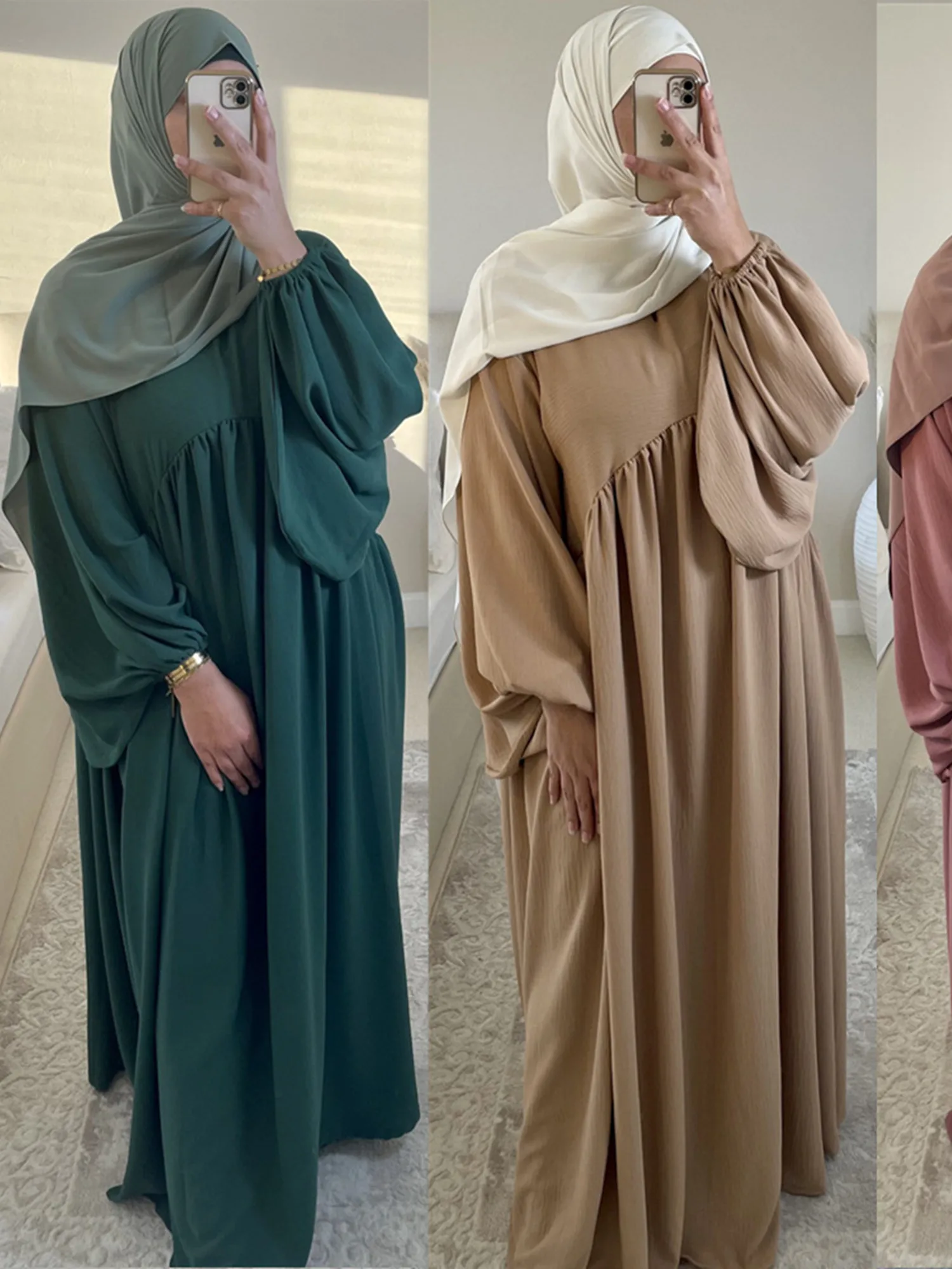 

Ramadan Eid Elastic Cuff Sleeve Muslim Dress Robes Musulmane Abaya Elegant Soft Muslim Dress Arab Worship Service Clothing Wy796