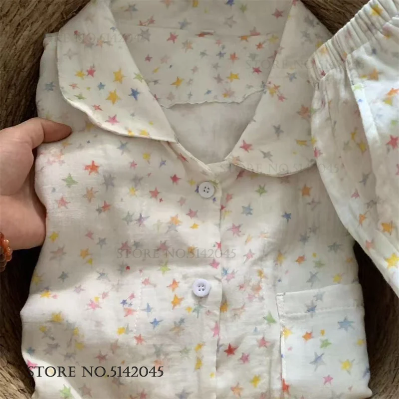 

Комплект женской пижамы из 100% хлопка: милый домашний костюм с длинным рукавом и брюками, свободный повседневный наряд для сна и отдыха