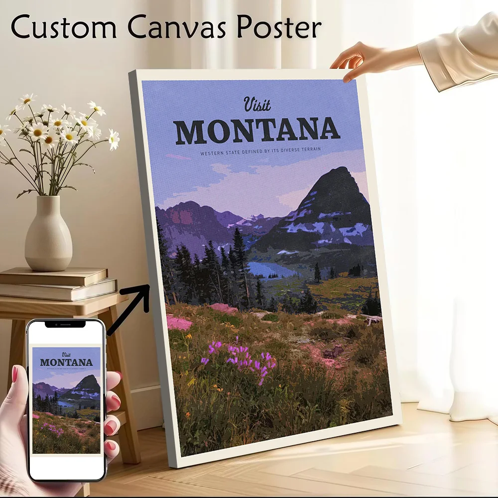 Visit Montana Canvas Poster Wall Art Customizable High Quality Printed Picture for Modern Home Decoration Ornaments Bedroom Room