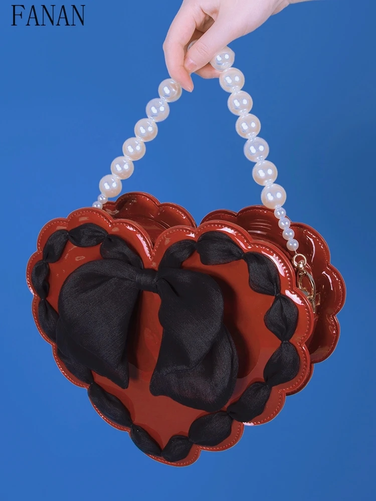 

Оригинальные женские сумки, милая ручная сумка через плечо в стиле Лолиты с сердечком и жемчугом, милая элегантная повседневная ручная сумка, новинка 2023 года