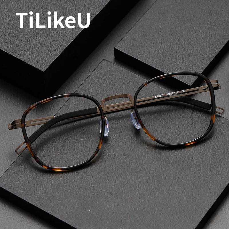 

Big Size Ultra-light Pure Titanium Acetate Glasses Frame Retro Round Progressive Optical Prescription Eyeglasses Frame Men Women