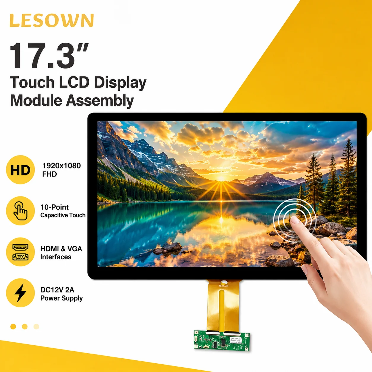 LESOWN 17.3 Inch 1920x1080 Capacitive Touch Screen HDTV VGA Board Plug and Play Pantalla LCD for Industrial Monitors