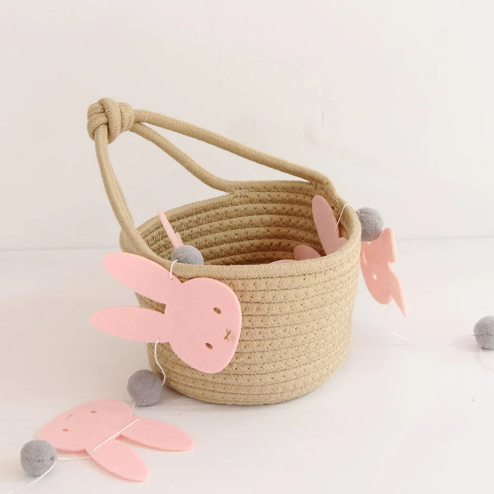 

Woven Cotton Rope Storage Basket Khaki Hanging Round Container Sundries Organizer Home Accessories Hanging Basket