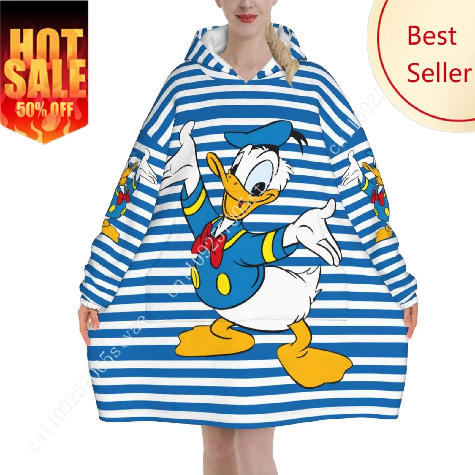 

Donald Duck Blanket Hoodie Disney Cartoon Women Hooded Cape with Pockets Personalized Your Photo Logo Holiday Anniversary Gift