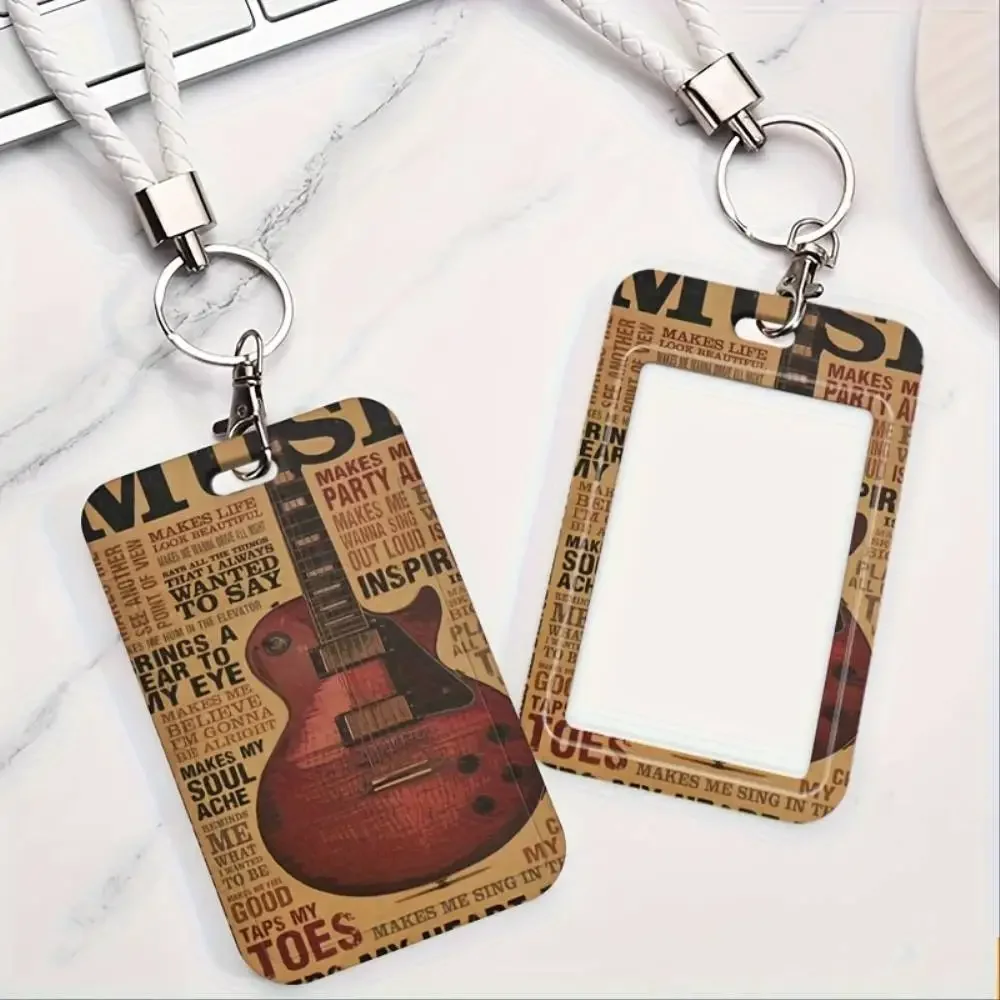 Vintage Guitar Shaped ID Card Holder Plastic Card Case For Doctor Nurse Office Employee Music Theme Gift Men Women
