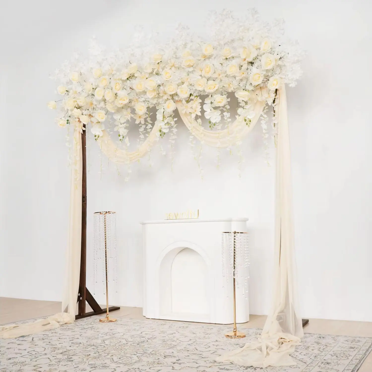 

Uflower Luxury Flowers Row Champagne Rose Cherry Blossom Hang Wisteria Floral Arrangement Wedding Backdrop Decoration Event Prop