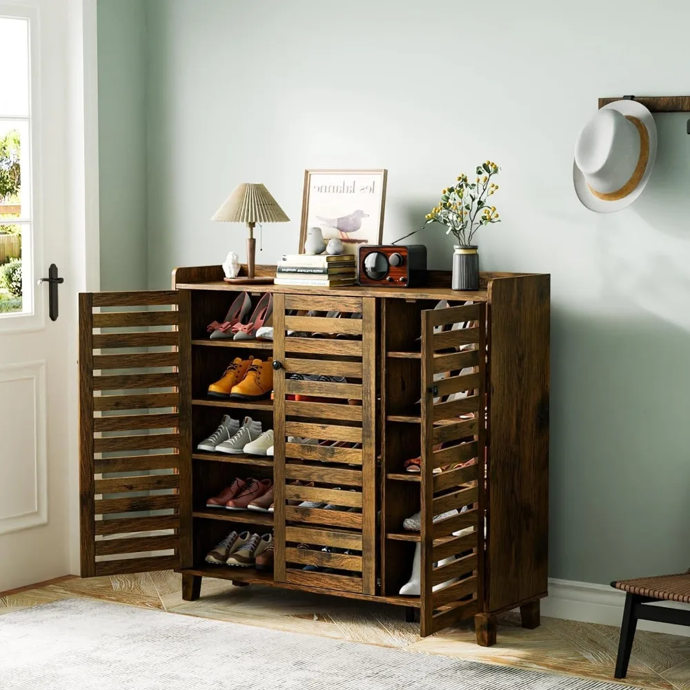 

Large Shoe Cabinet with 3 Doors 6-Tier Ultra Wide Shoe Cabinet Storage for Entryway 30 Pairs Tall Shoe Organizer Cabinet Wooden