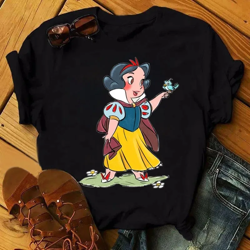 

Cute Disney Princess Pattern Women's T-shirt Cartoon Cotton T-shirt Kawaii Short Sleeve Printed Top Harajuku Y2k Clothing