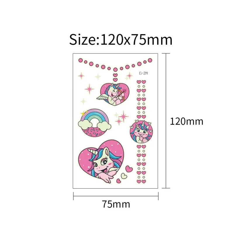 24 sortes Lumineux Tatouage Temporaire pour Enfants Mignon Dessin Animé Licorne Autocollant Noctilucent tatouage temporaire Jetable Fête Maquillage