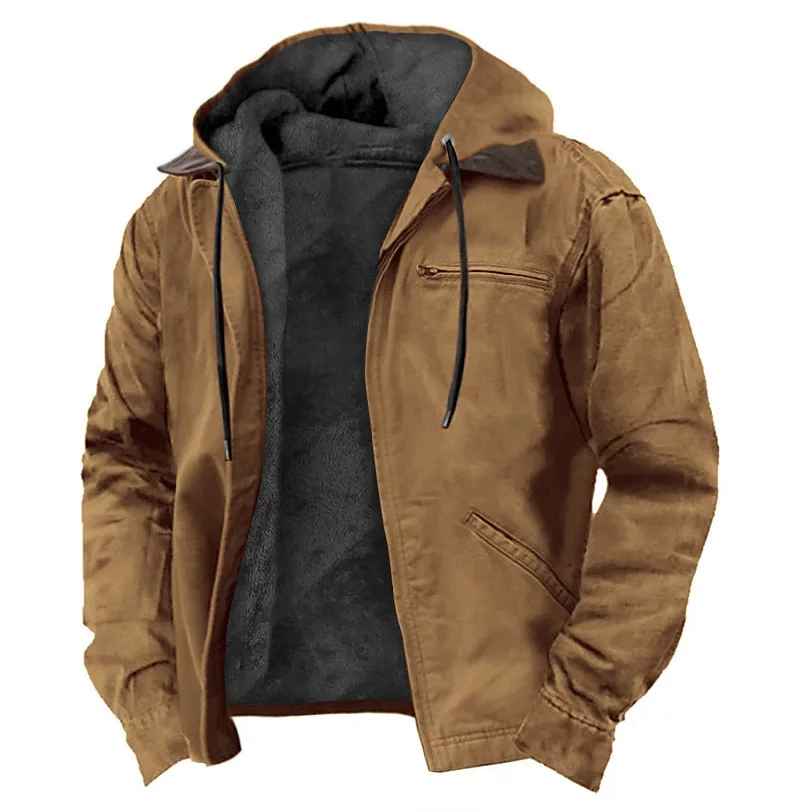 Zip Men\'s Hoodie Army Green Blue, Brown Gray Solid Color Pocket Sports Outdoor Retro Streetwear Casual Autumn Winter Clothing