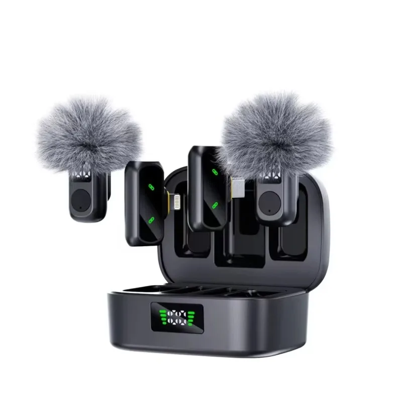 

QY88 Dual-Condenser Wireless Lavalier Microphone With Wind Sleeve Collar Clip Microphone For Meeting Vlogging