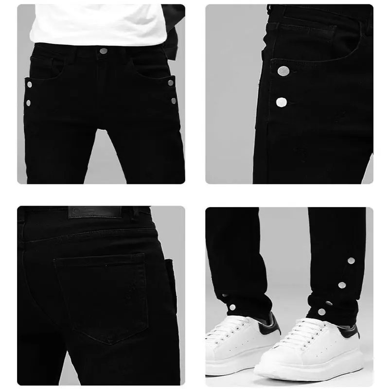 

Saudi Arabian designer fashion new high-quality jeans elastic slim fit washed black jeans high street hip-hop brand pants y2k