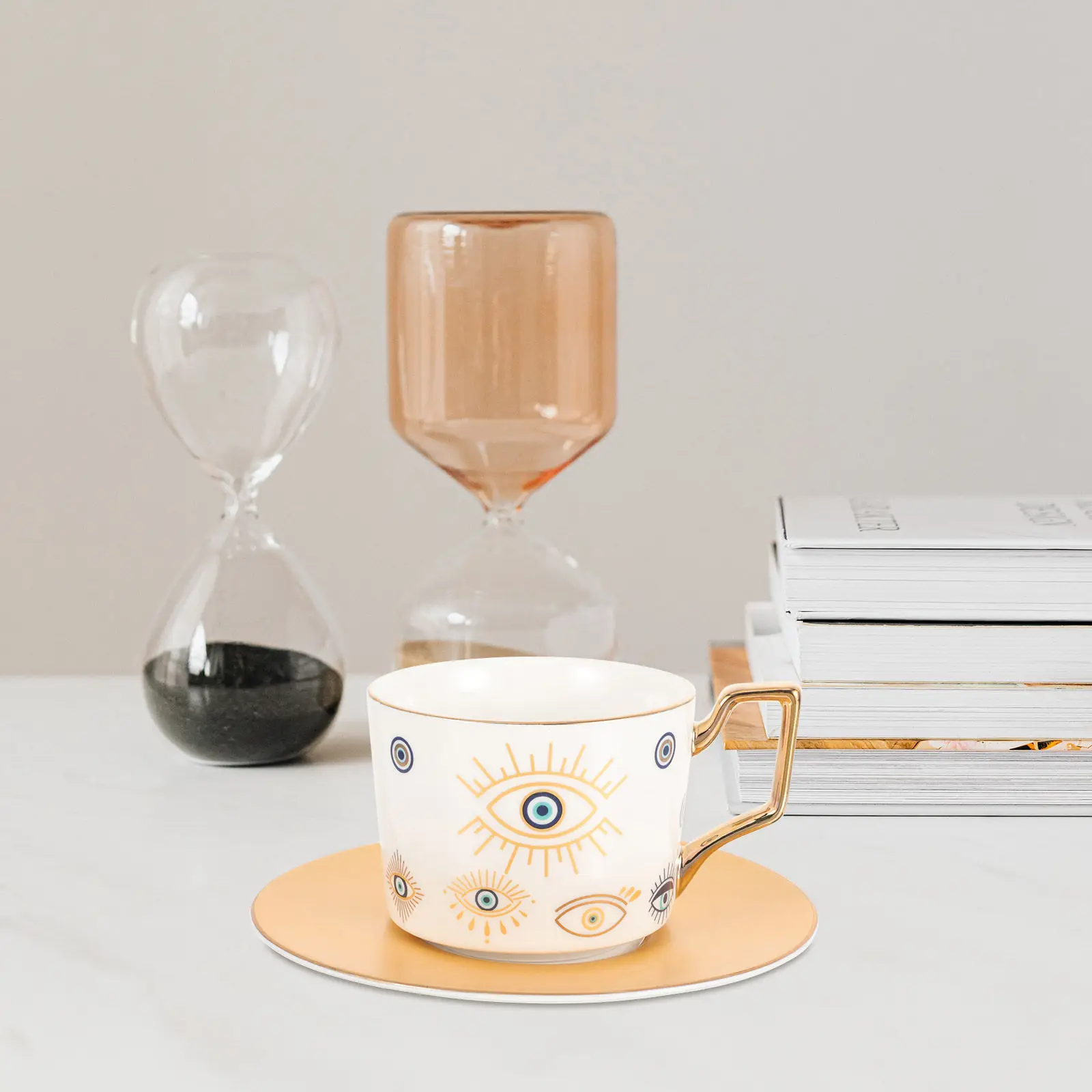 

Набор из 1 изящной керамической кружки с мотивом «Злой глаз», ретро-чашка для латте, молока, капучино, горячего шоколада, чая, воды, декоративный подарок