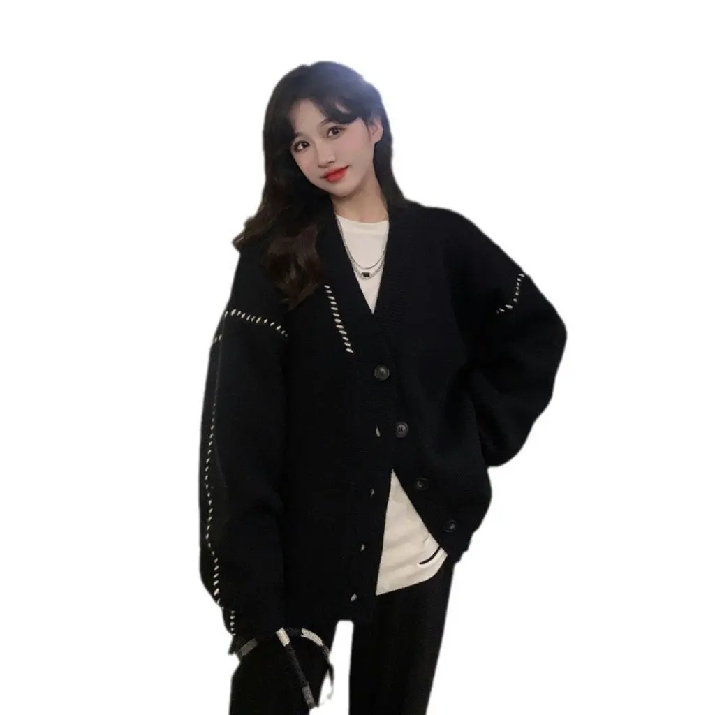 

Women's Versatile Knitted Cardigan Loose Lazy Style Sweater Jacket Japanese Korean Export Rope Autumn Winter Fashion