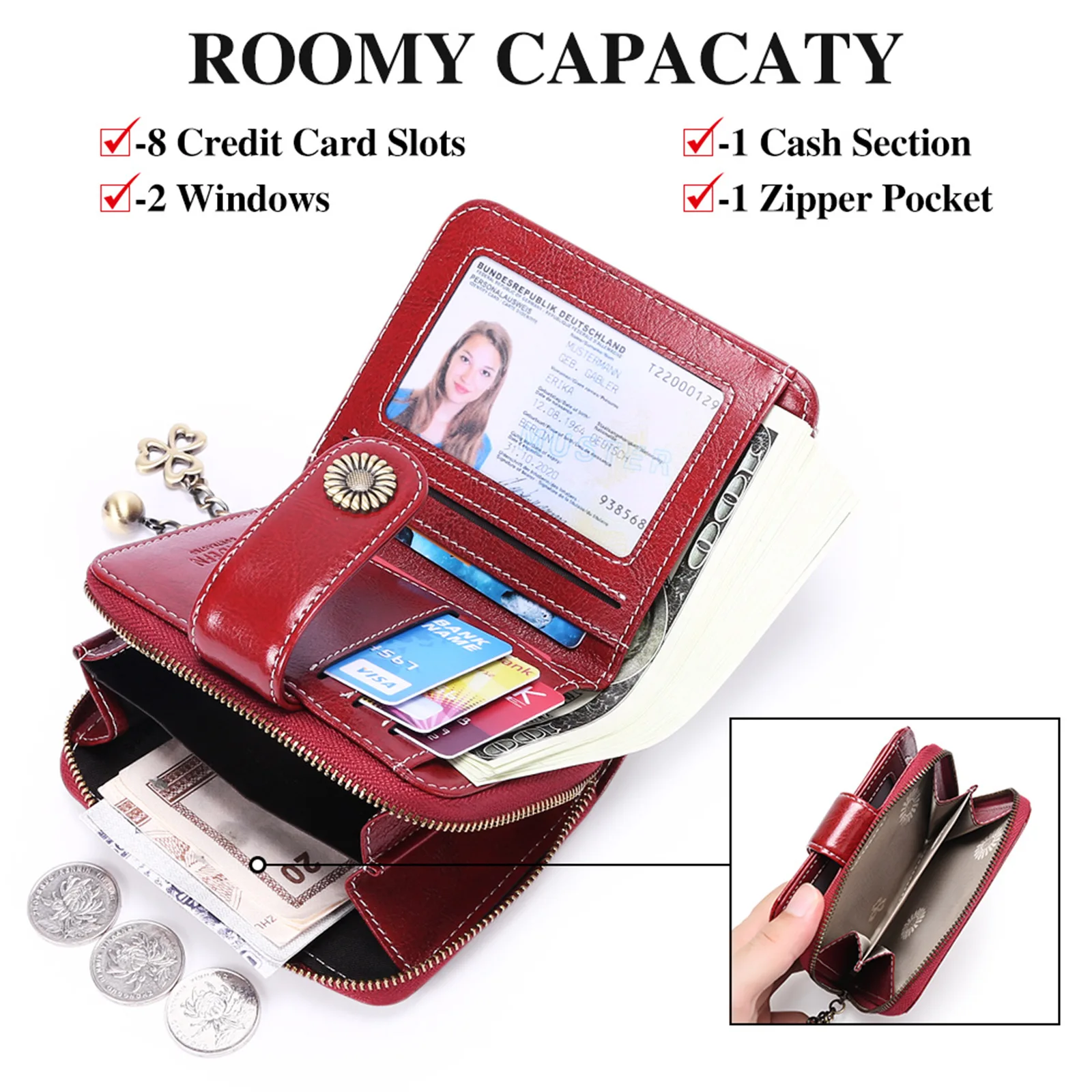 Genuine Leather Women's Wallet Short Fashion Multifunctional Mini Zipper Coin Purse Wallet Samll Card Holder Money Bag Designer