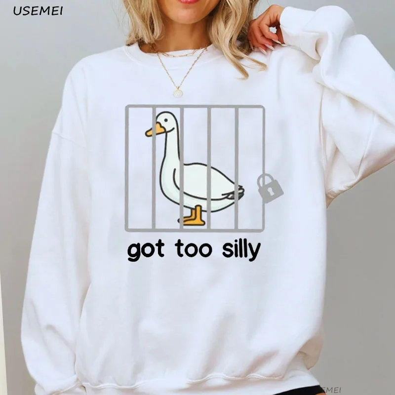 Silly Goose Crewneck Sweatshirt Women Female Got Too Silly Hoodie Harajuku Pullover Long Sleeve Sweatshirts Female Clothing