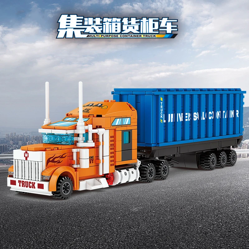 

2024 City Freight Storage Transporter Bricks Big Cargo Truck Car Blocks Building Urban Set Vehicle Model Childrens Toys Gift