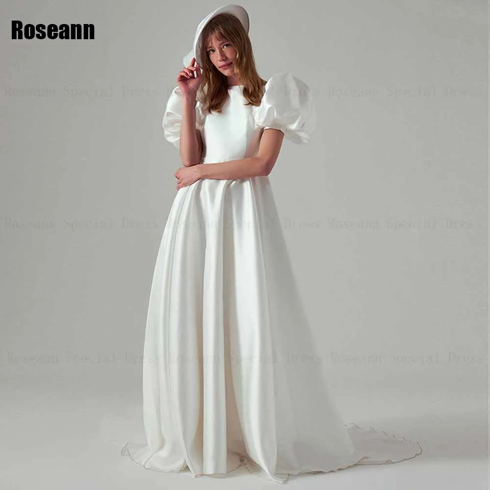 Fashion A-line Wedding Dress Ruffle Open Back Puff Sleeve Draped Pleat Bride Dresses Brush Train Floor Length robe de mariée