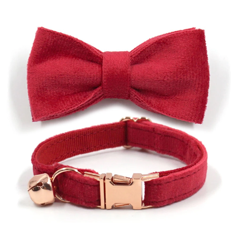 Luxury Cat Collar Red Velvet Rose Gold Buckles Personalized Pet Collar for Cats Small Dogs Soft Adjustable Kitten Gift Necklace