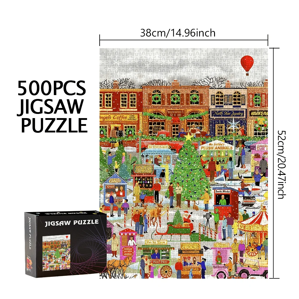 Festive Christmas Town Market Scene Jigsaw Puzzle Adult Holiday Theme Intellectual Game Home Leisure Decorative Puzzle Toy