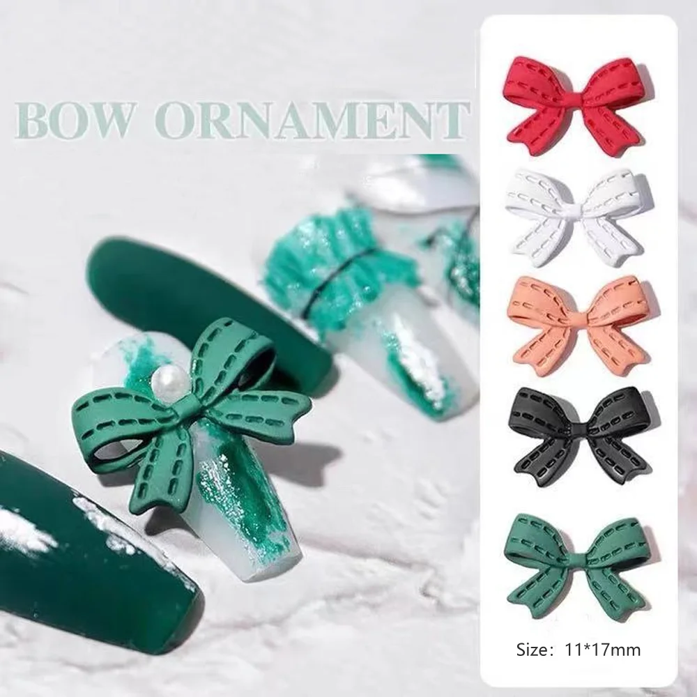 

50pcs Green Nail Bow Charm 3D High-quality Korean Design Long Ribbon Bowknot Ornament for Girls Manicure Art DIY Nail Decor Part