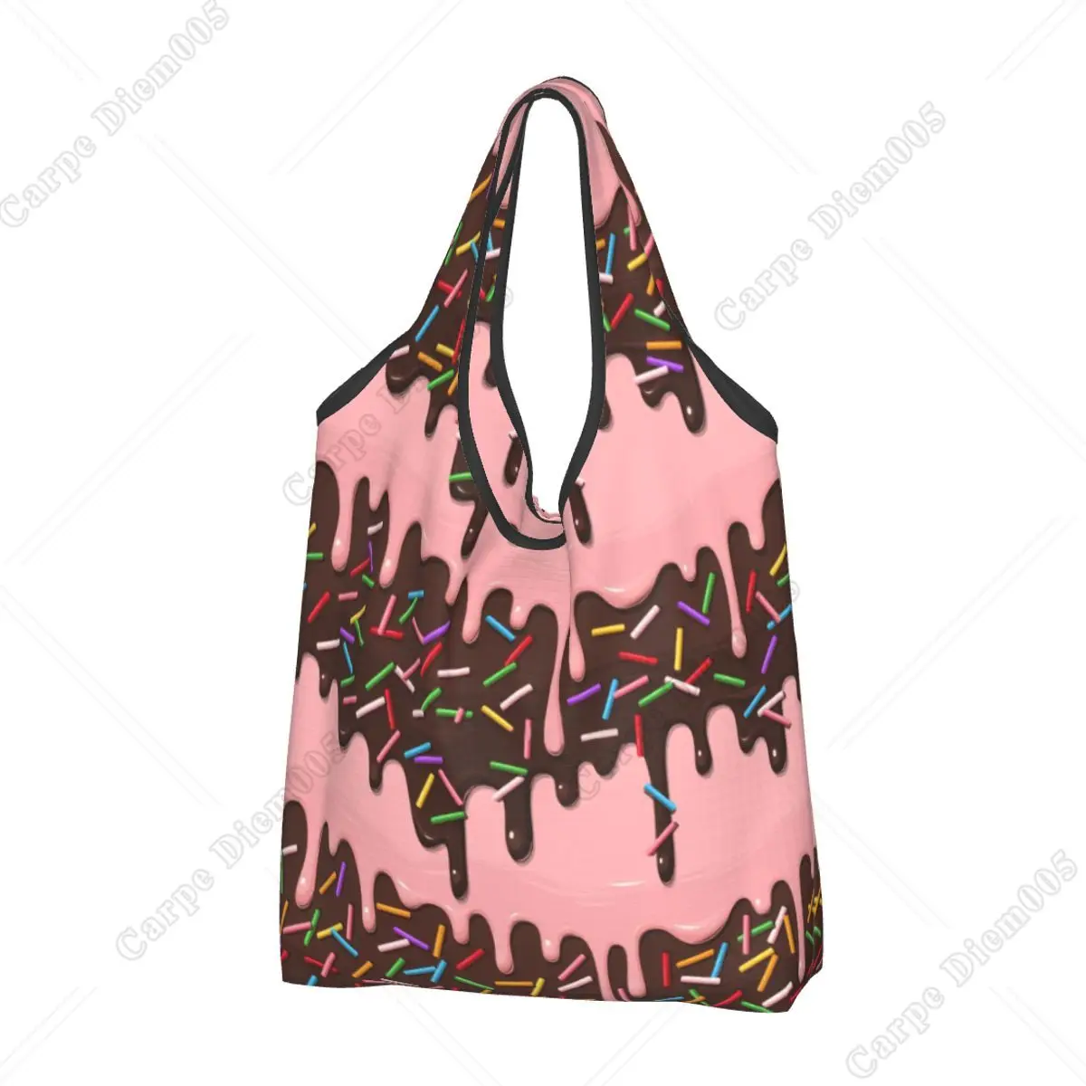 Chocolate Ice Cream Pattern Reusable Eco Bag Women Girls Tote Portable Groceries Shopper Bags for Shopping One Size