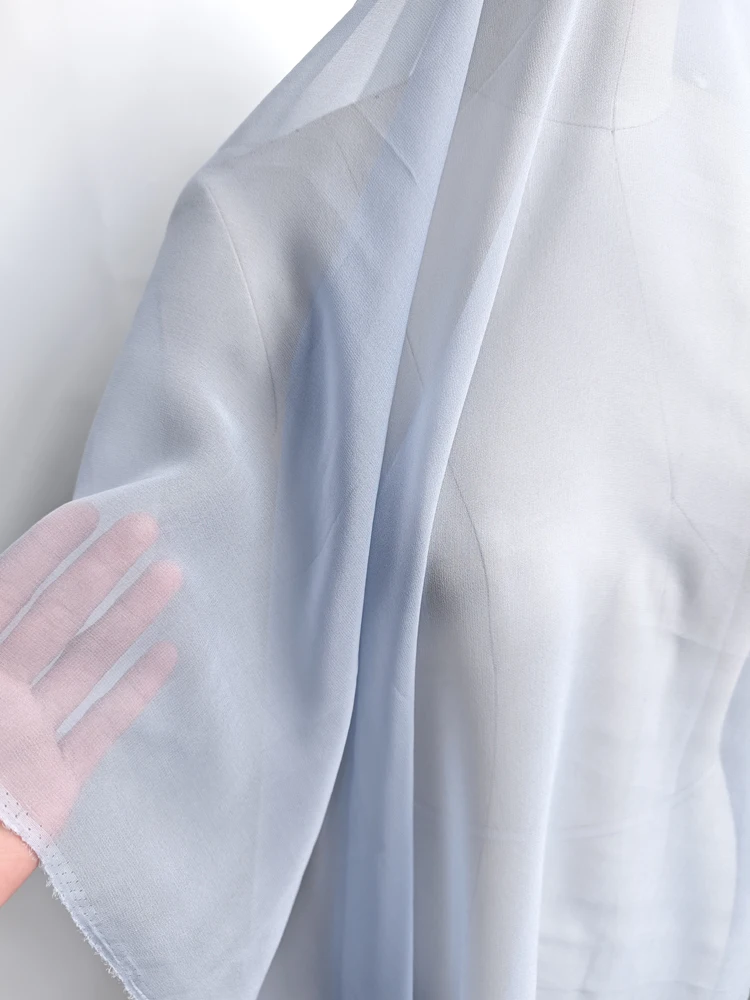 

50 см * 114 см голубая ткань из 100% чистого шелкового жоржета шелковицы, простой прозрачный текстиль для свадебной фаты и вечерних платьев