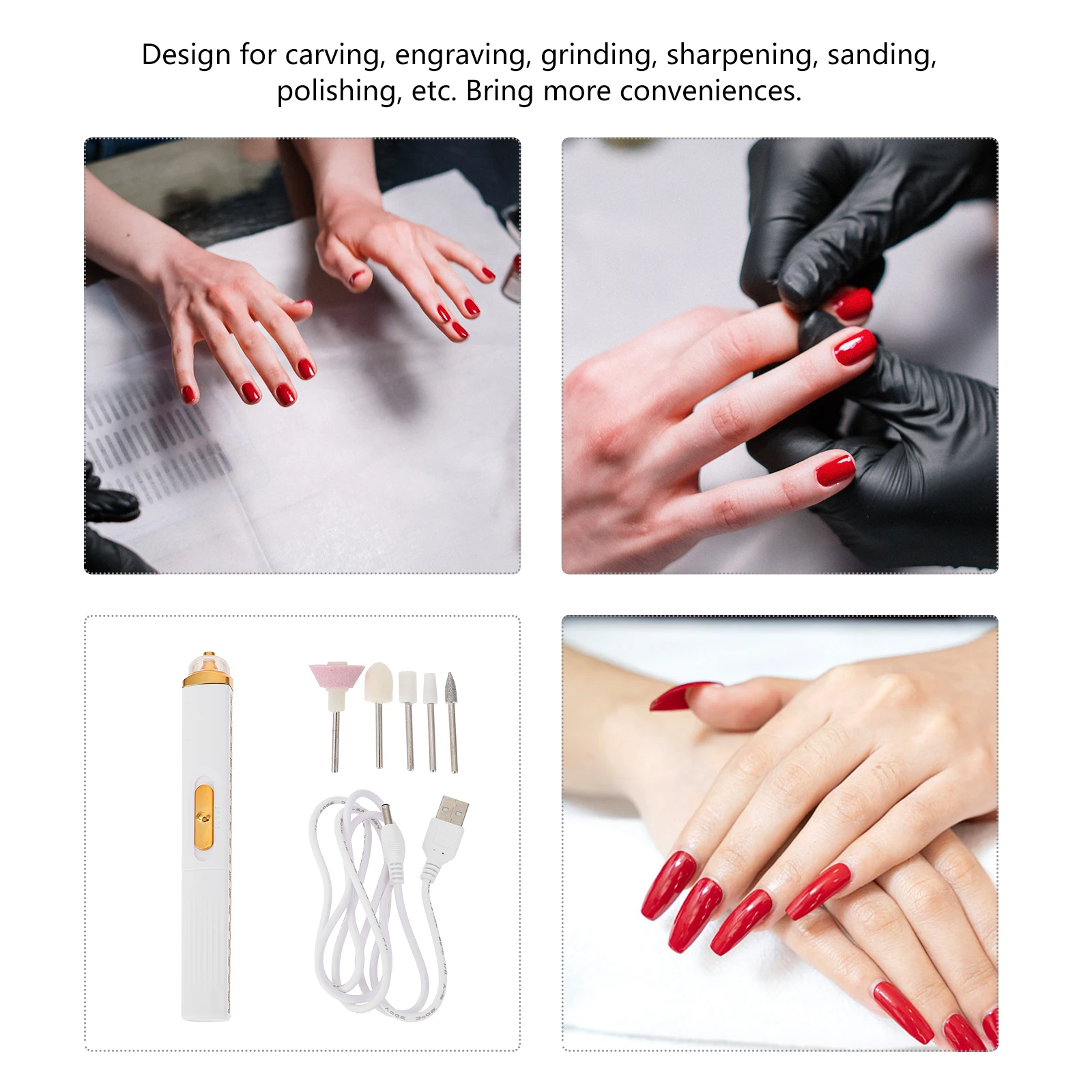 

Drill Machine Acrylic Tools Electric File Grinder Polisher Cordless Manicure Pedicure Kit Usb Charging Lightweight Quiet Nail