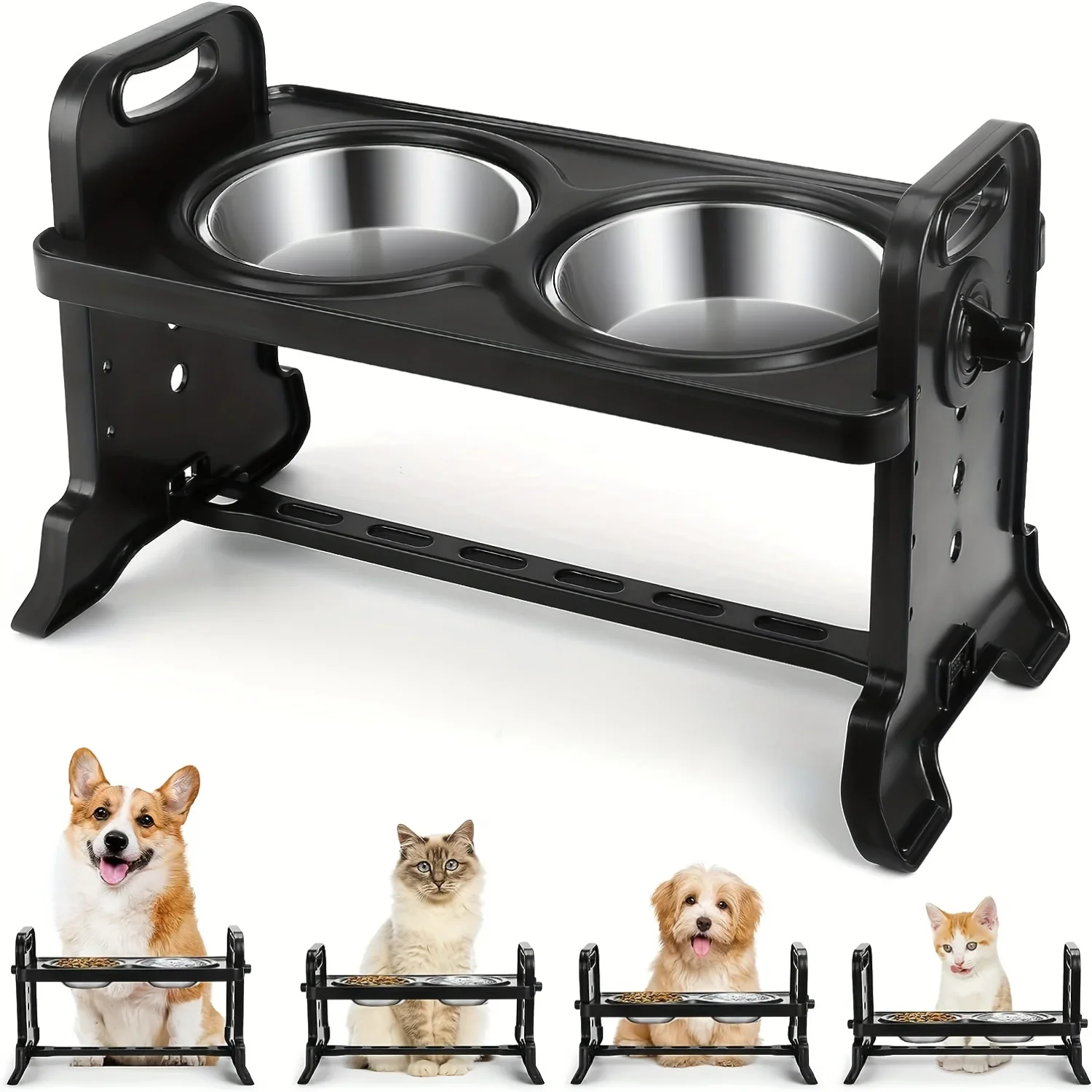 

Dog Feeder Stand - Adjustable Height for Growing Paws - Stainless Steel Bowls - Ideal for Small to Medium Pets - Durable & Styli