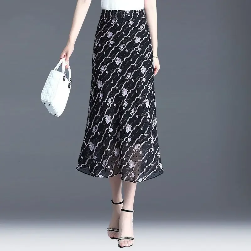 

Zipper Tight Skirts for Women High Waist Wrap Floral Midi Black Woman Skirt Chiffon Casual Clothing Trend 2025 New in Sales V