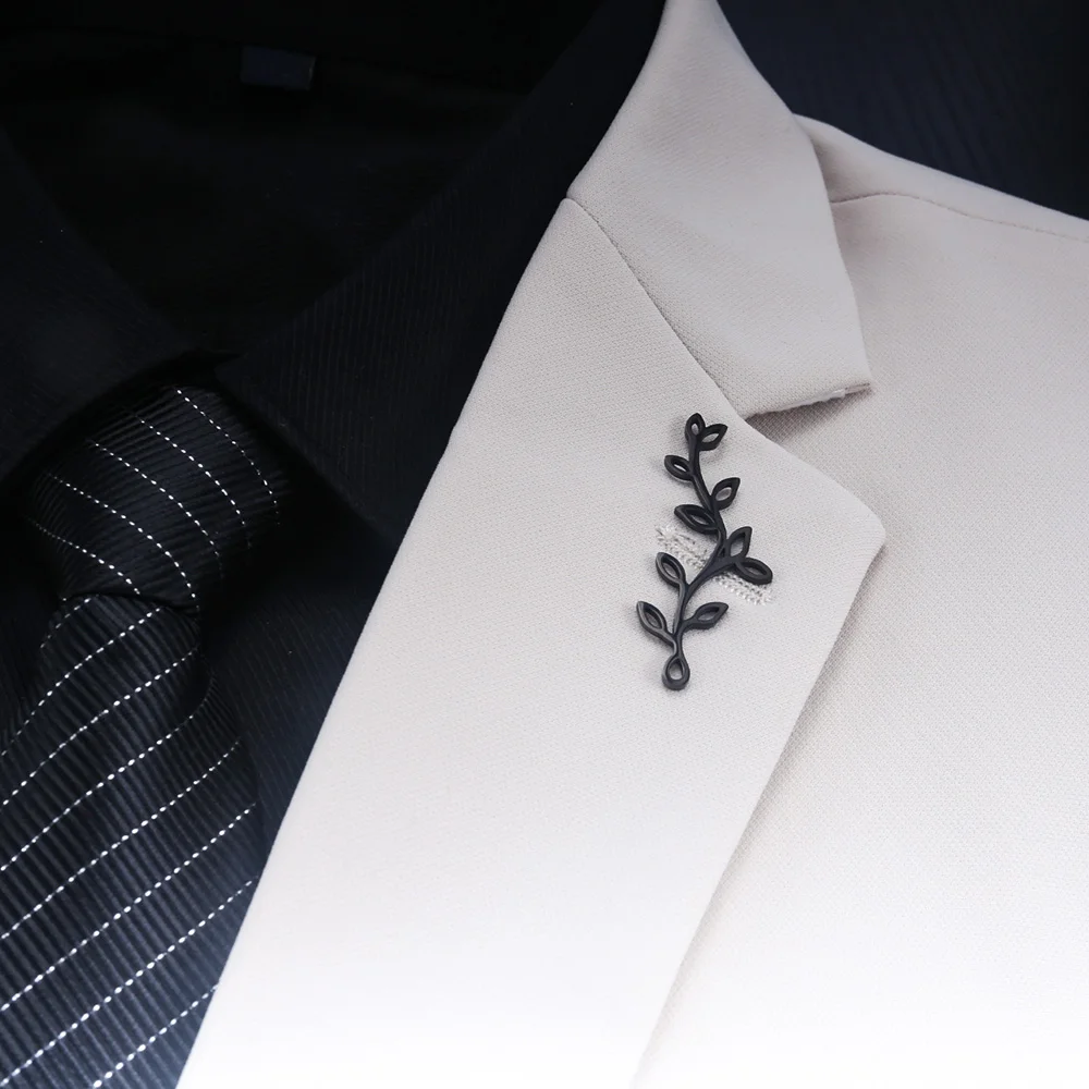 Tangula Fashion Tree of Life Branch Brooches Stainless Steel Mens Shirt Suit Collar Pins Accessories Groom Wedding Jewelry Gifts