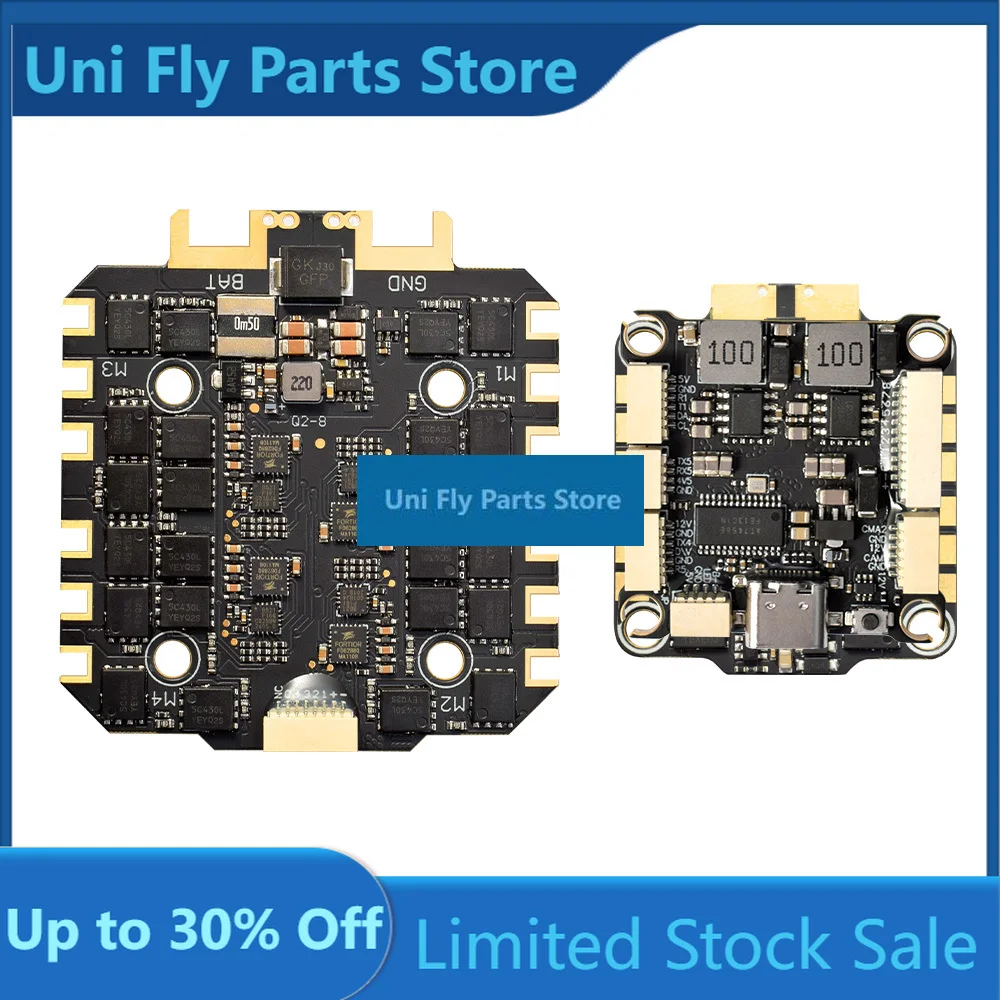 UniFly9IMOD H743 Flight Stack H743 Flight Control 4in1 70A/80A ESC 3-8S Lipo 30.5x30.5mm Dual ICM42688 Gyro 7 UART For RC Racing