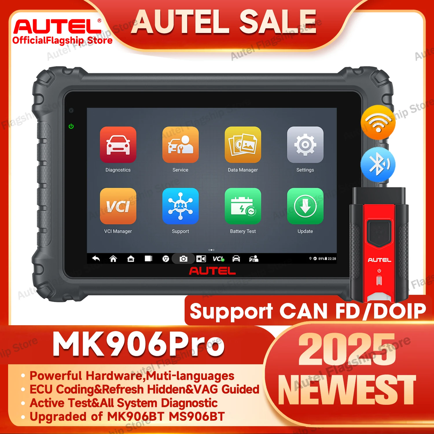 Autel MaxiCOM MK906Pro Car Diagnostic Tool OBD2 Bi-Directional Scanner All System Scan Tool ECU Coding Upgraded MK906BT MS906BT